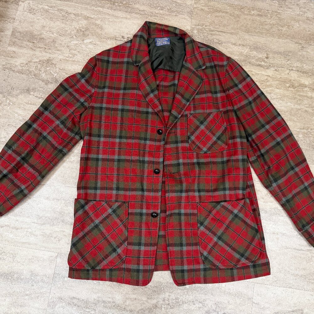 Vintage 70s Pendleton Plaid Virgin Wool 3 Button Blazer Jacket Men’s Size M